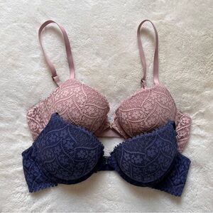 Aerie Pink & Navy Lace Padded Bras, Set of Two, Size 34B